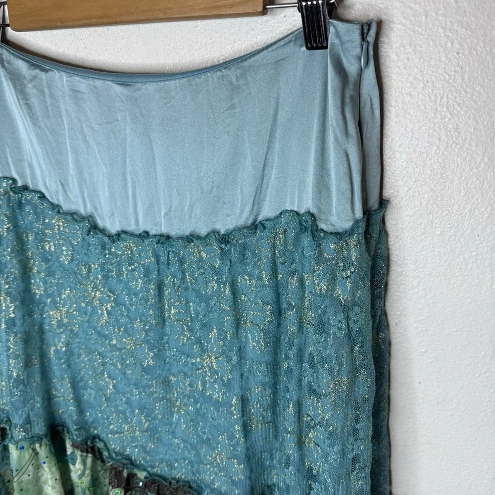 Rampage Y2K Silk Blend Aqua Blue Tiered Ruffle Skirt Size 5‎ Broomstick Boho